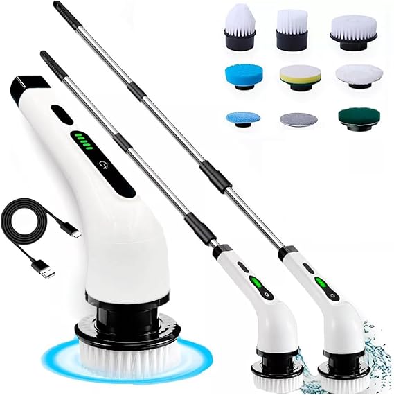 Solução Inteligente: Esfregão Elétrico Giratório 9 em 1 Escova Rotativa MOP - Limpa Banheiro Chão Cozinha Azulejo Piso